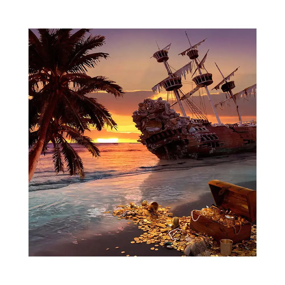 Shipwreck Sunset Beach Photo Backdrop Alba Backgrounds