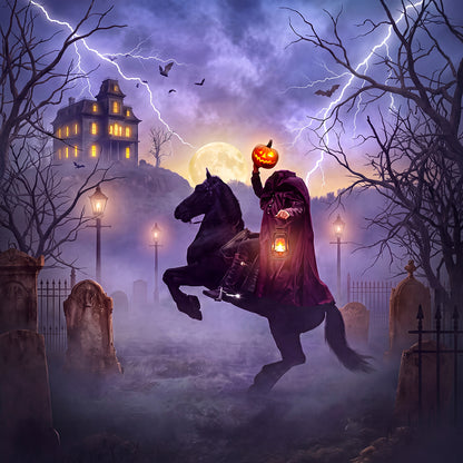 Sleepy Hollow Headless Horseman Halloween Backdrop, Fabric Photo Background