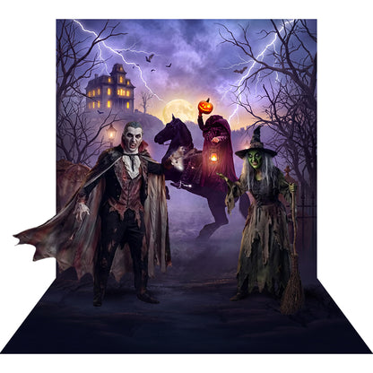 Sleepy Hollow Headless Horseman Halloween Backdrop, Fabric Photo Background
