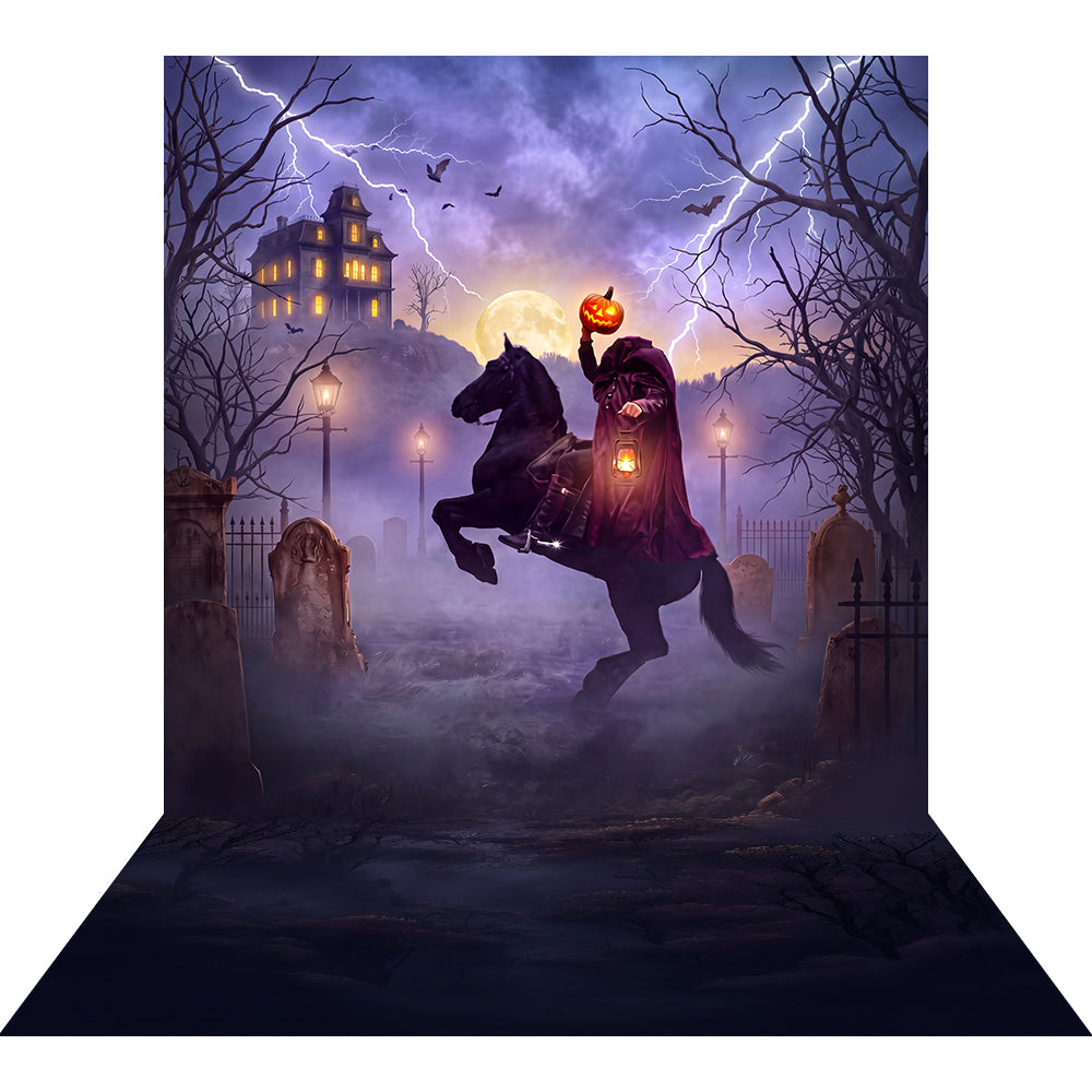 Sleepy Hollow Headless Horseman Halloween Backdrop, Fabric Photo Background