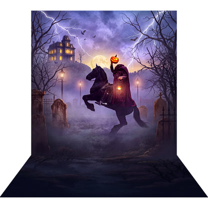 Sleepy Hollow Headless Horseman Halloween Backdrop, Fabric Photo Background