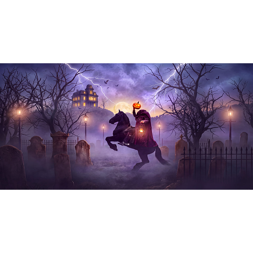 Sleepy Hollow Headless Horseman Halloween Backdrop, Fabric Photo Background