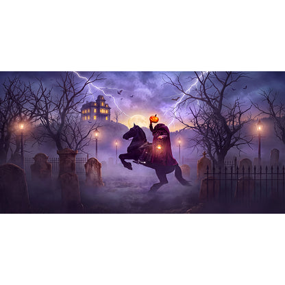 Sleepy Hollow Headless Horseman Halloween Backdrop, Fabric Photo Background