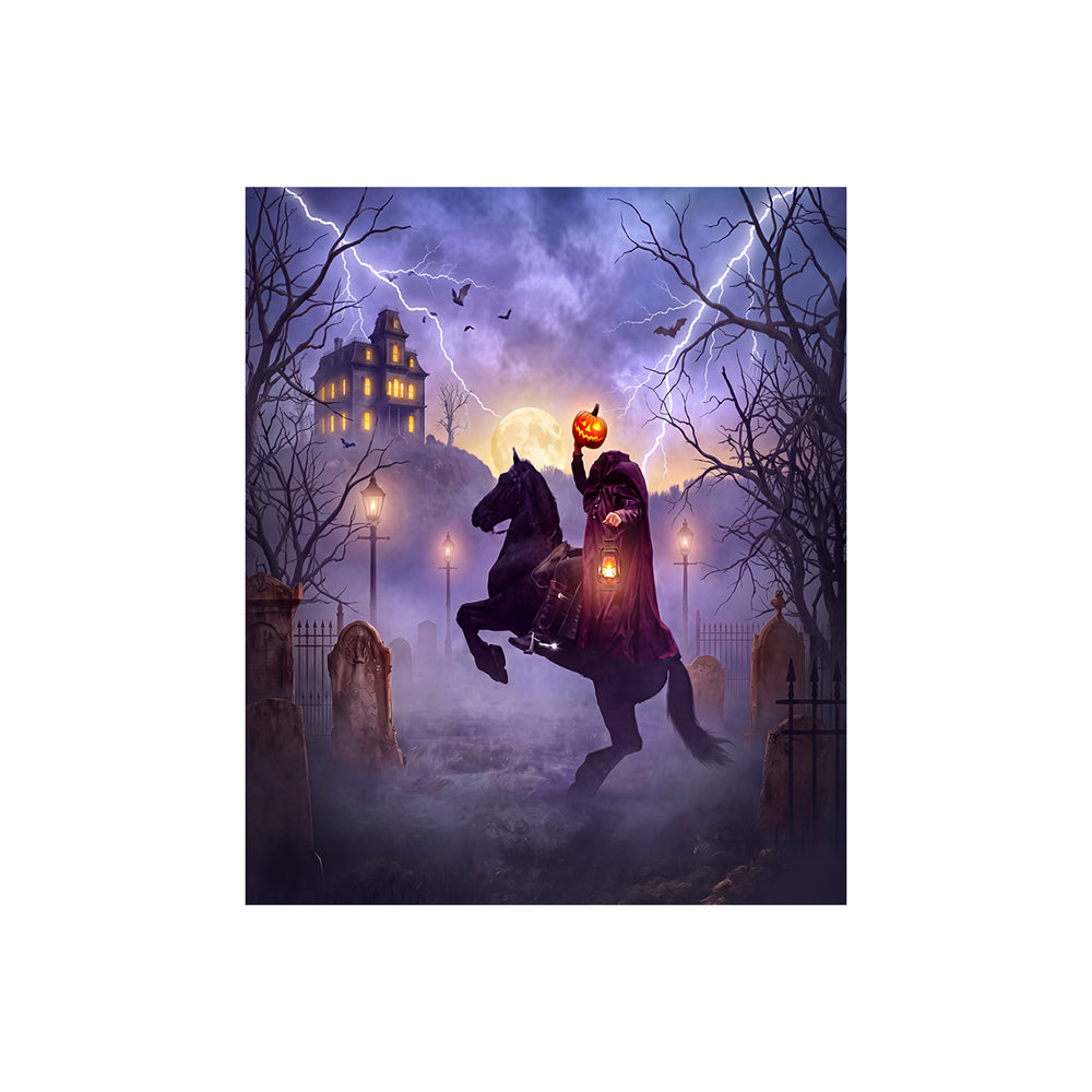 Sleepy Hollow Headless Horseman Halloween Backdrop, Fabric Photo Background