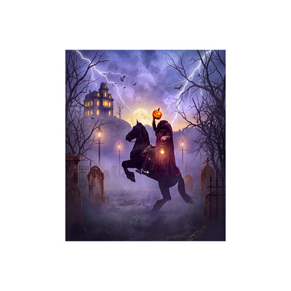Sleepy Hollow Headless Horseman Halloween Backdrop, Fabric Photo Background