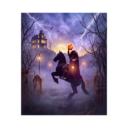 Sleepy Hollow Headless Horseman Halloween Backdrop, Fabric Photo Background