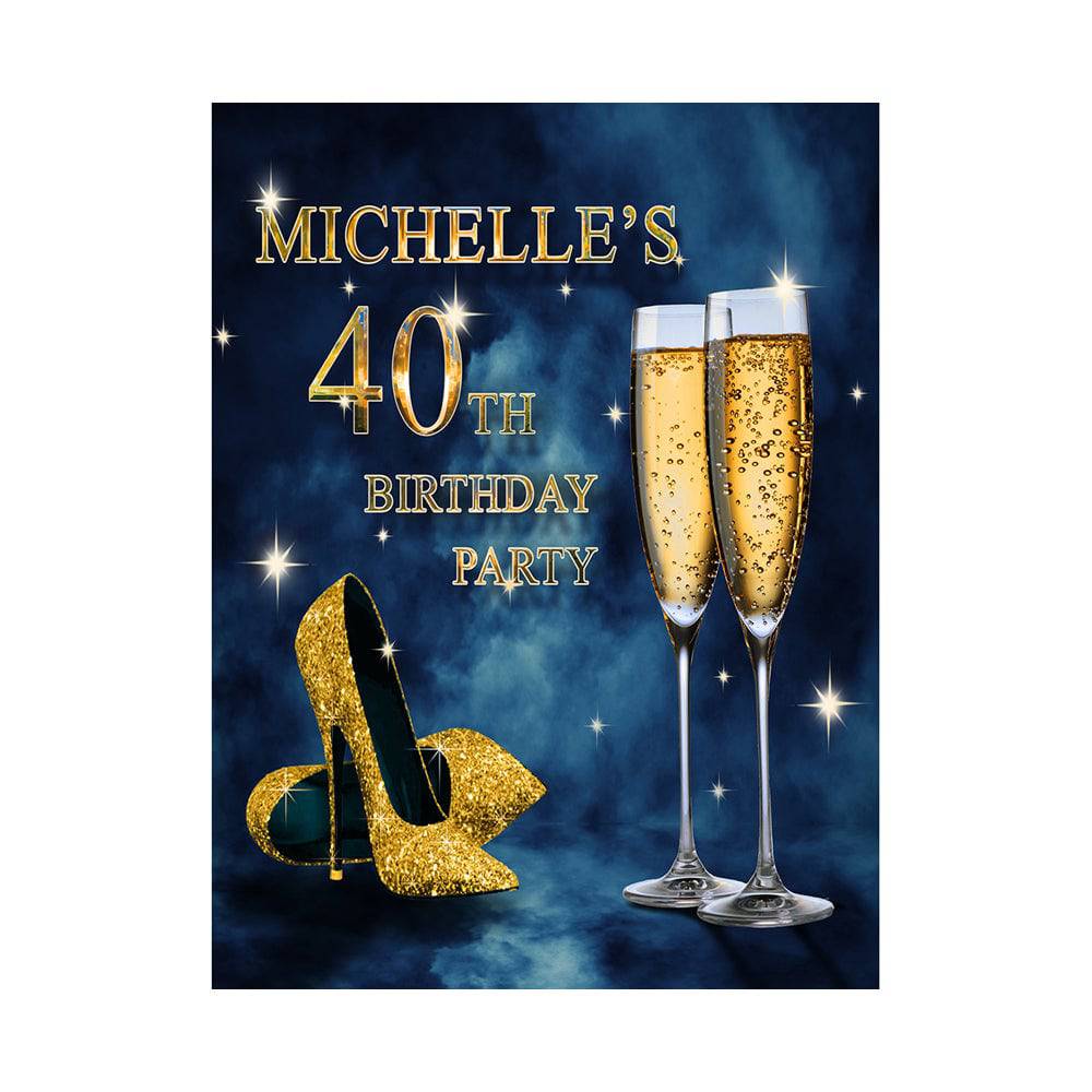 Stiletto Heels and Champagne Birthday Party Photo Backdrop
