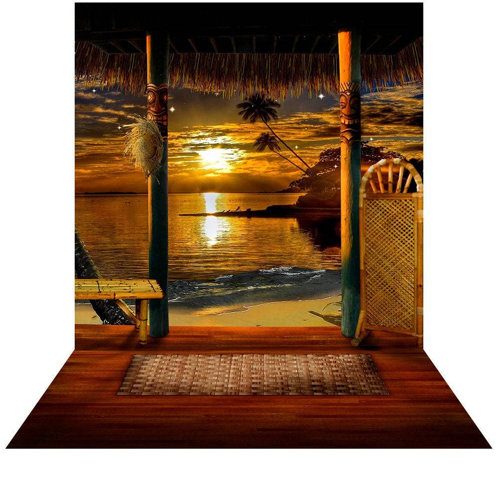 Tropical Beach Sunset Photo Backdrop - Basic 8  x 16  