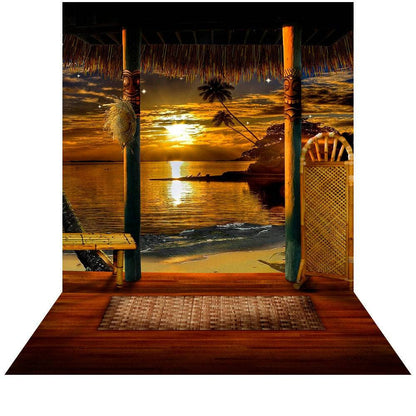 Tropical Beach Sunset Photo Backdrop