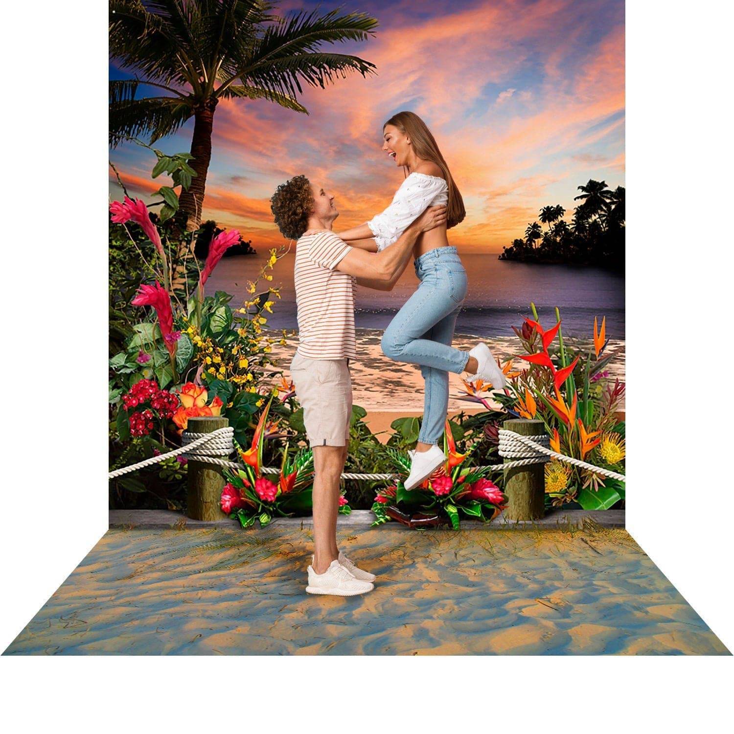 Tropical Flower Beach Photo Backdrop