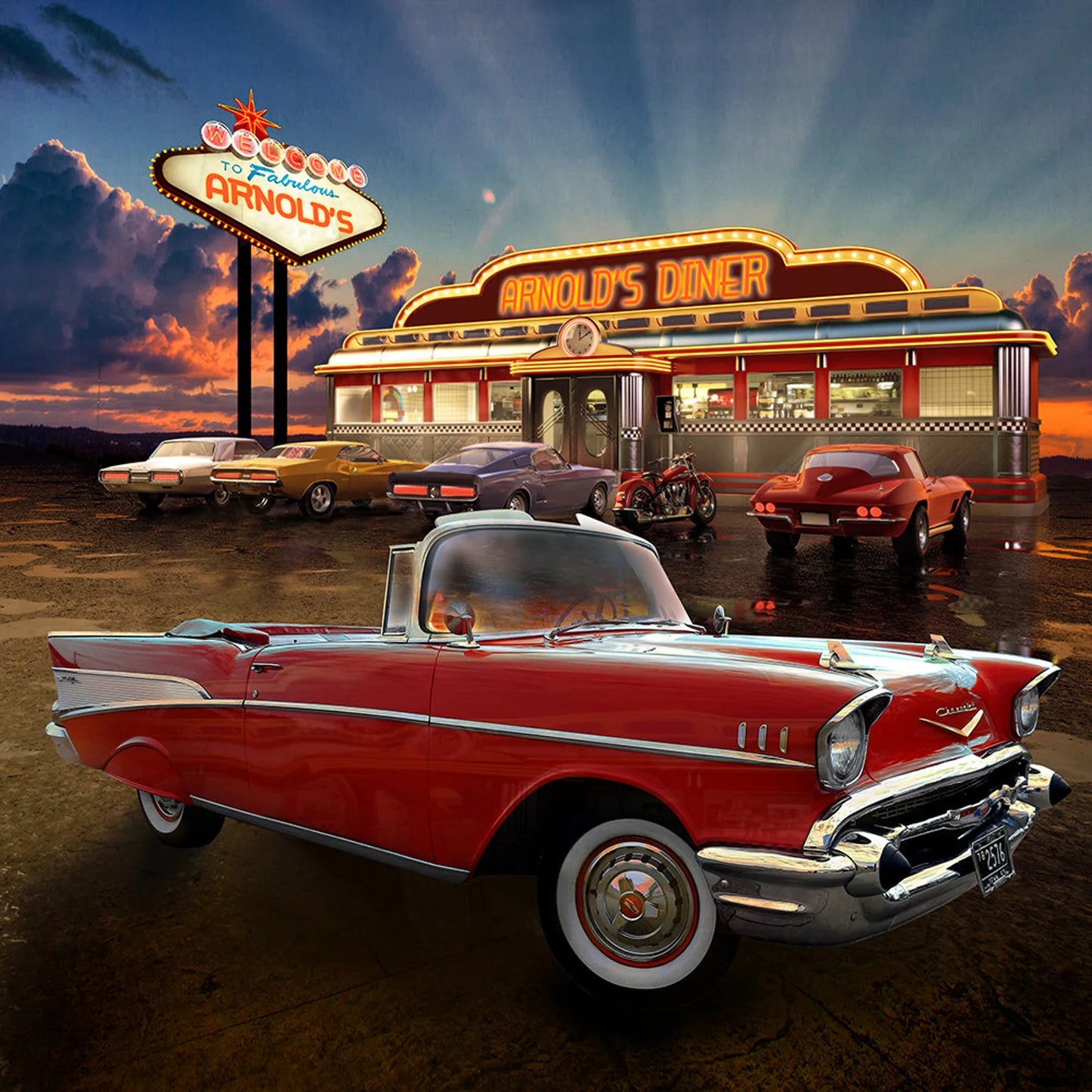Red 57 Chevy Diner Photo Backdrop - Basic 10  x 8  