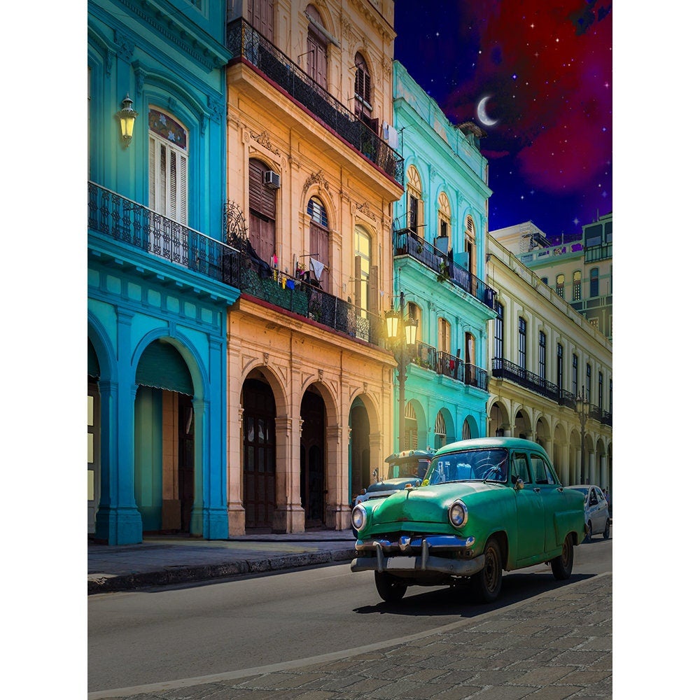 Havana Street Backdrop, Cuban Photo Backdrop, City Skyline Backdrop, Cuba, Caribbean, Salsa Photo Backdrop - Alba Backgrounds - Basic 10 x 8