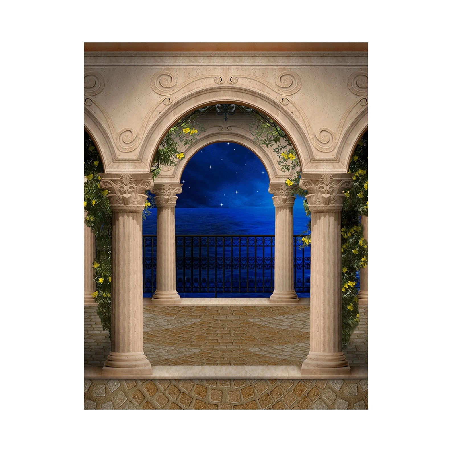 Mediterranean Pillars Outdoor Arch Photo Backdrop - Basic 5.5  x 6.5  