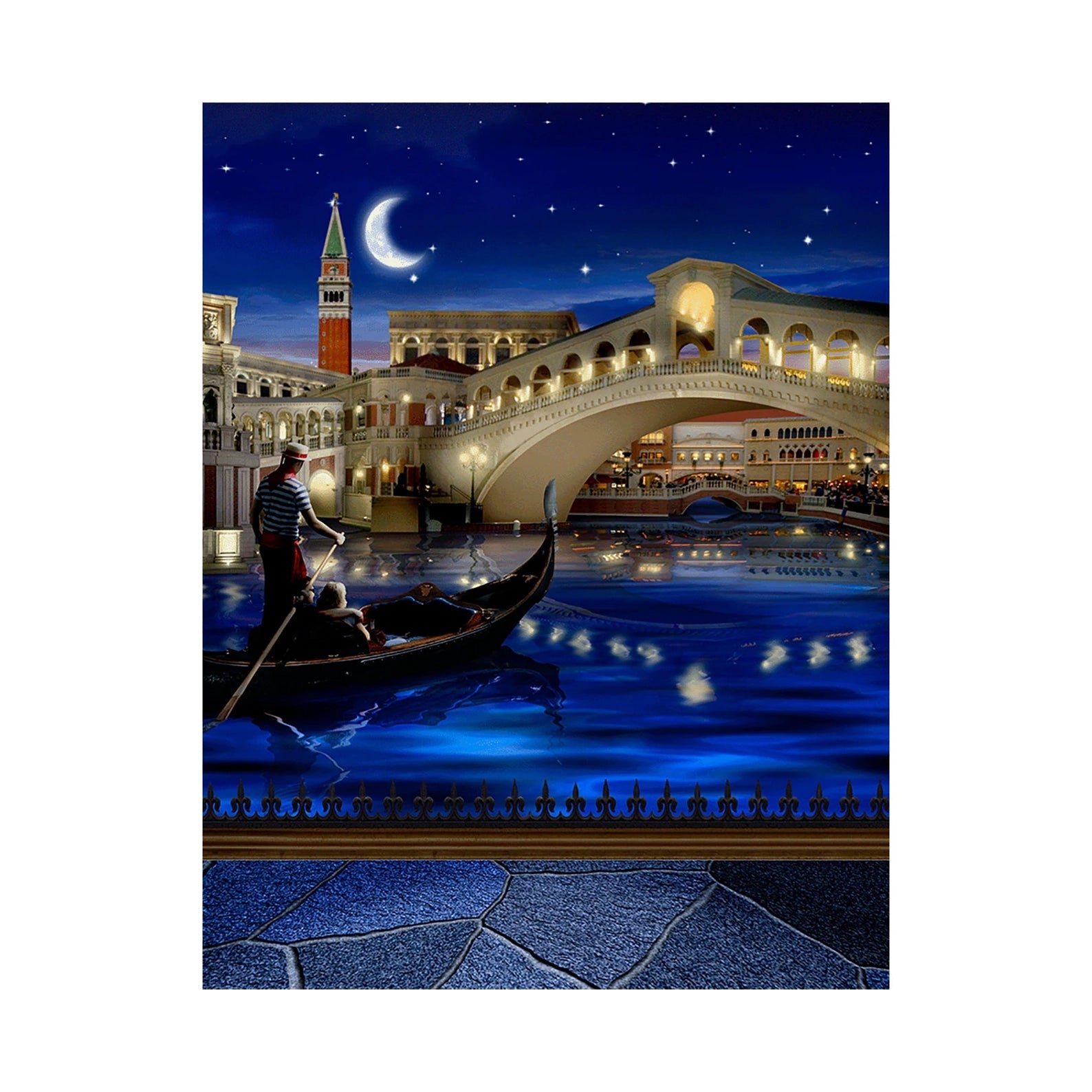 Venice Gondola Canals at Night Photography Backdrop - Basic 5.5  x 6.5  