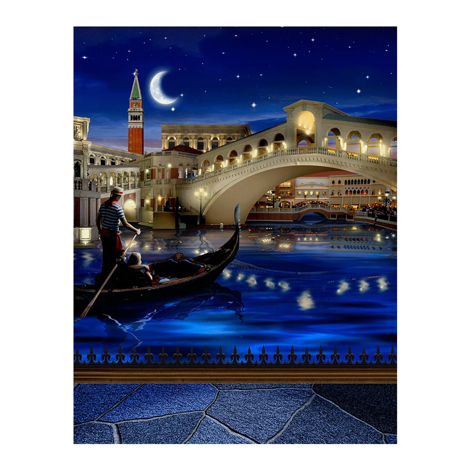 Venice Gondola Canals at Night Photography Backdrop - Basic 6  x 8  