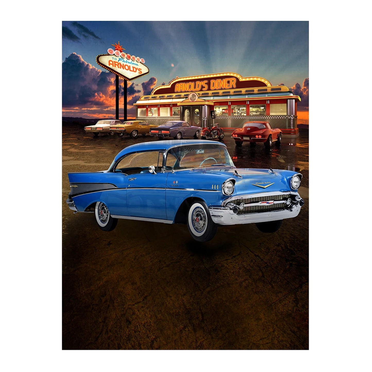 Blue 57 Chevy Diner Photo Backdrop - Basic 6  x 8  