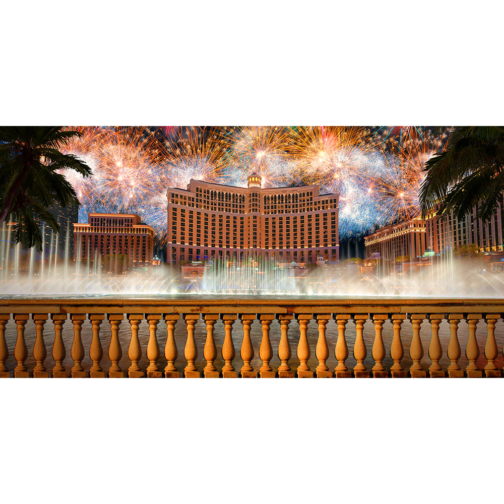 Belagio Fountain With Fireworks Photography Background