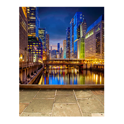 Colorful Chicago City Lights Canal Photo Backdrop