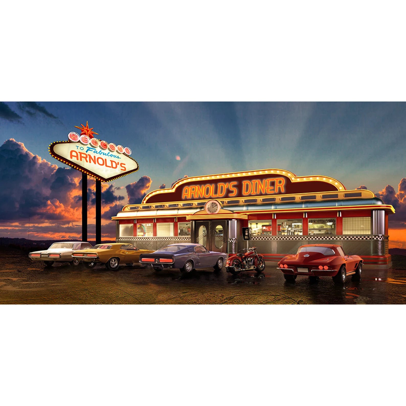 Blue 57 Chevy Diner Photo Backdrop PRO 16x9 - Pro 10 x 20