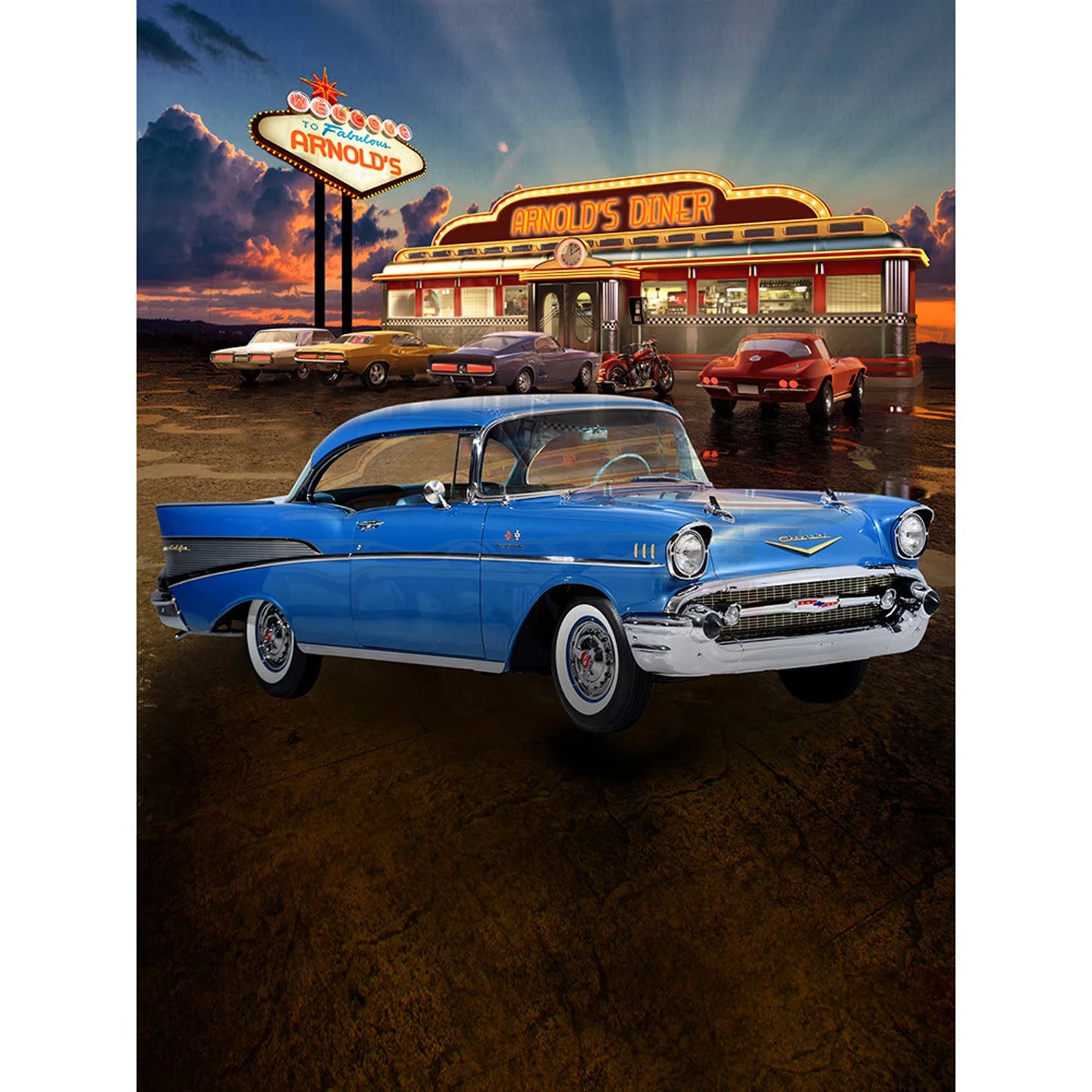 Blue 57 Chevy Diner Photo Backdrop - Pro 8  x 10  