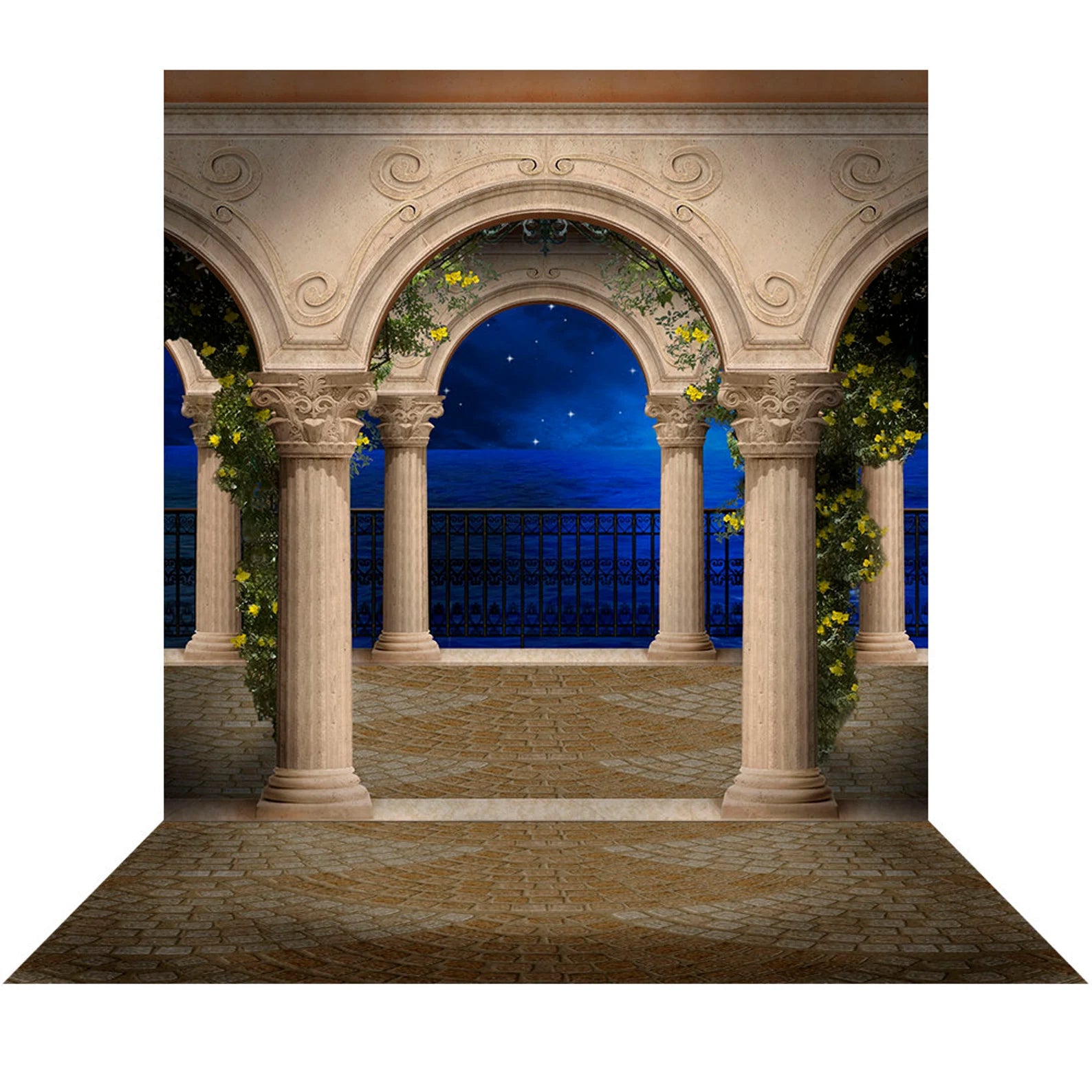 Mediterranean Pillars Outdoor Arch Photo Backdrop - Pro 9  x 16  