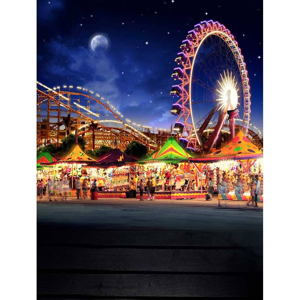 Night Sky Amusement Park Backdrop, Backgrounds Banners - Basic 8  x 10  