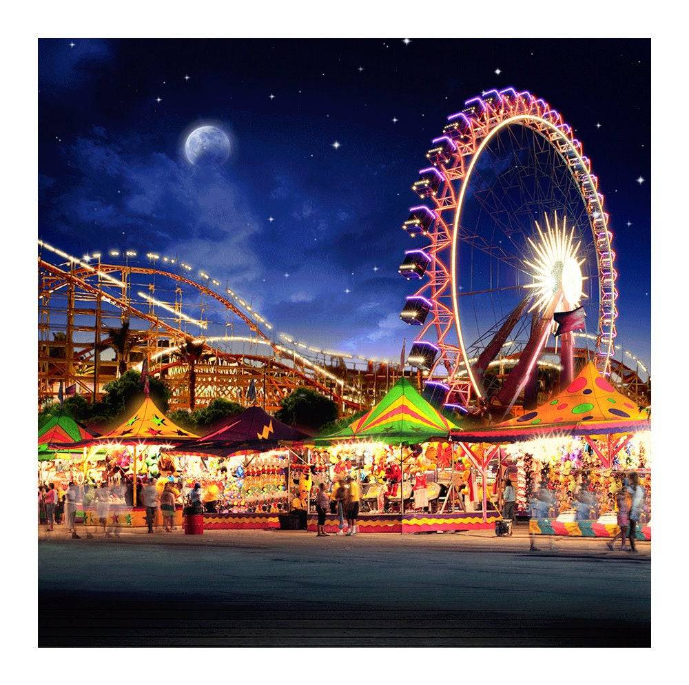 Night Sky Amusement Park Backdrop, Backgrounds Banners - Basic 8  x 8  