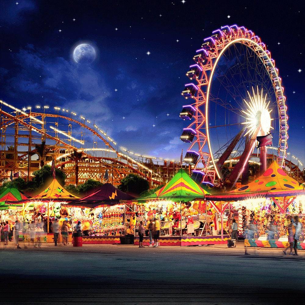 Night Sky Amusement Park Backdrop, Backgrounds Banners - Pro 10  x 10  
