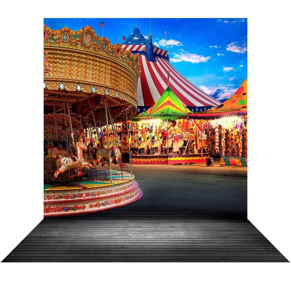 Amusement Park Carousel Photography Background - Basic 8  x 16  