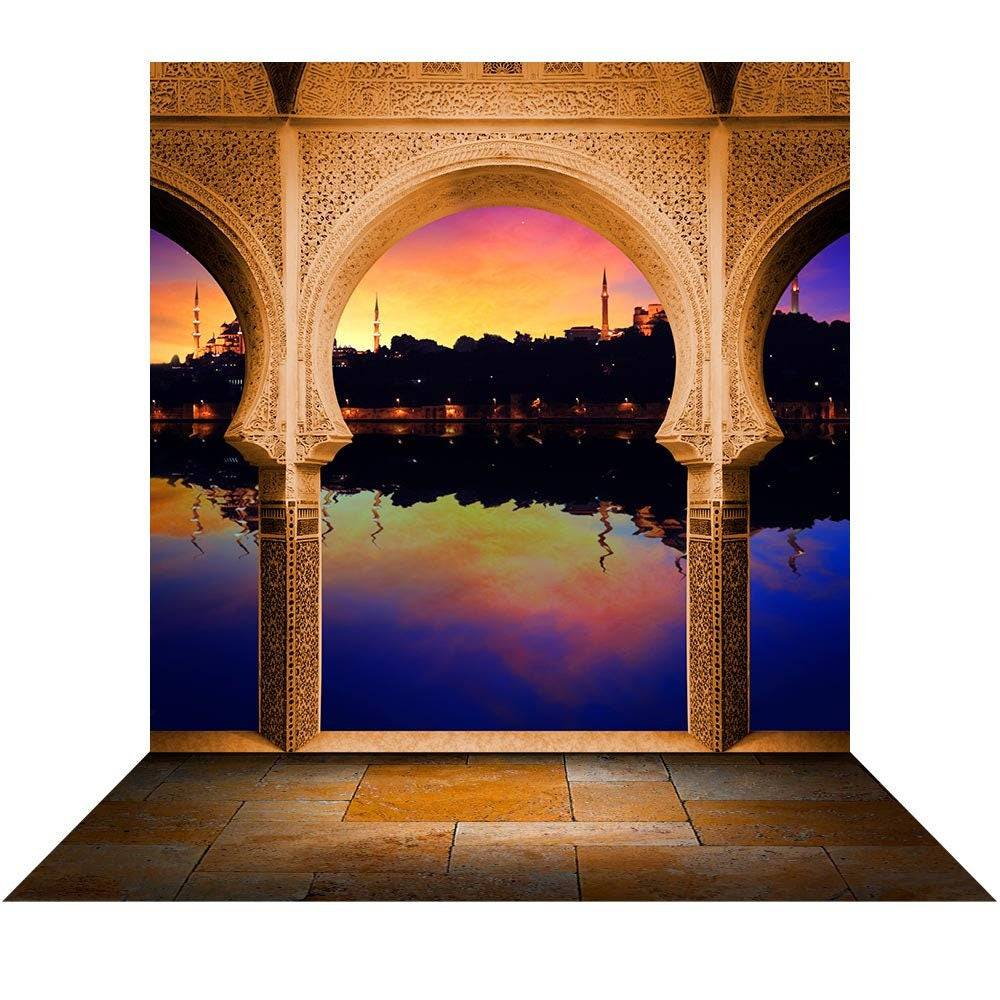 Sunset Arabian Balcony Arch Photo Backdrop - Basic 8  x 16  