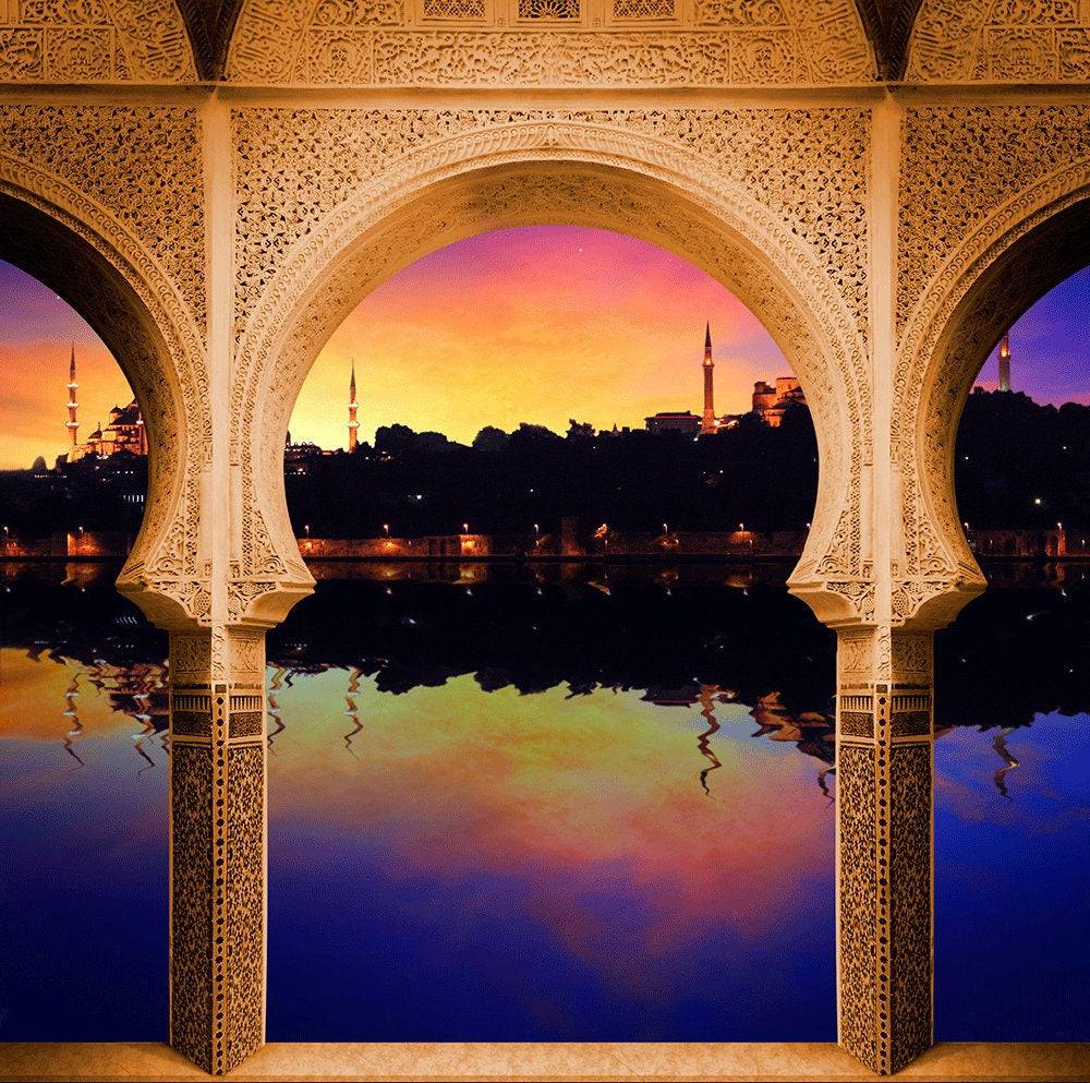 Sunset Arabian Balcony Arch Photo Backdrop - Pro 10  x 10  
