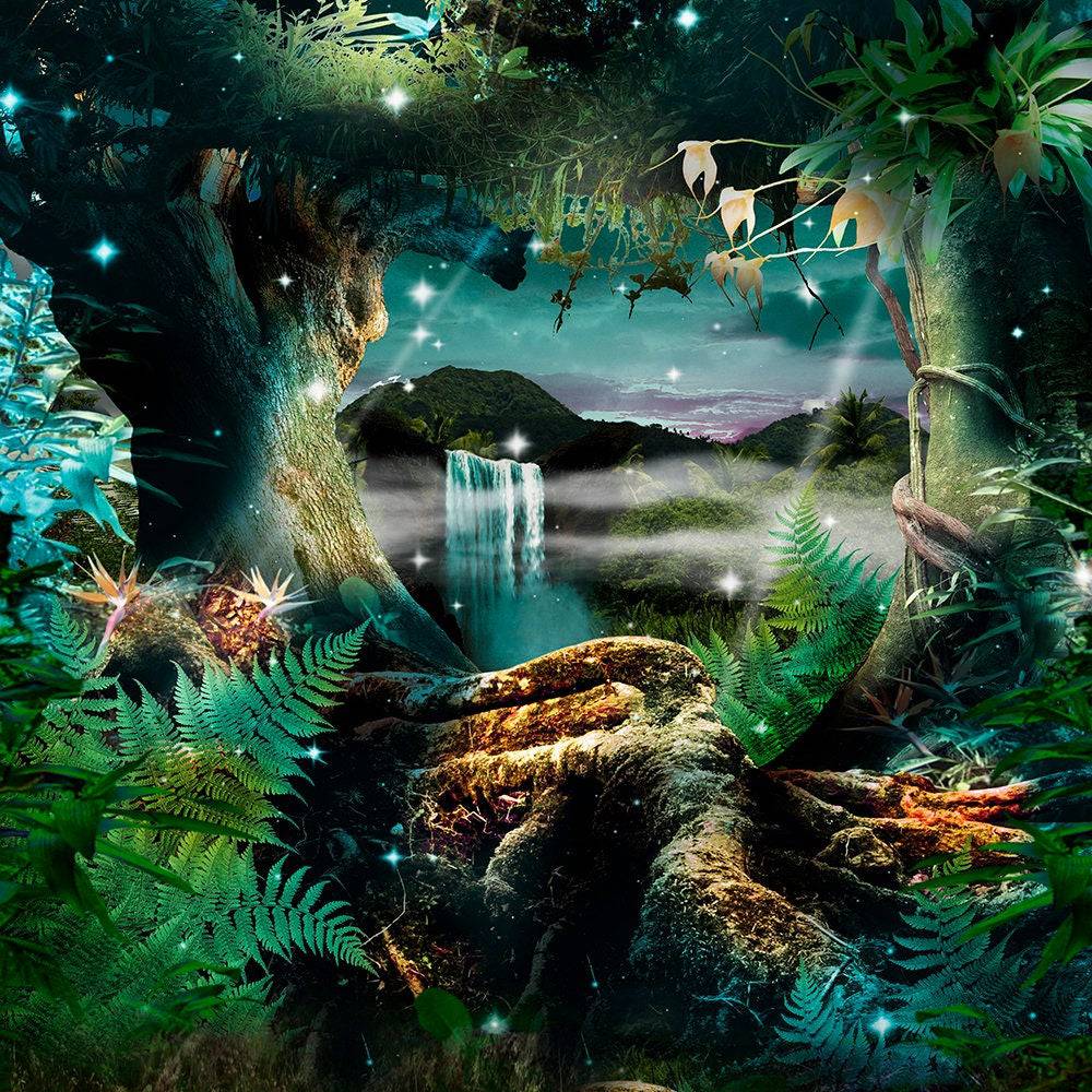 Avatar Jungle Backdrop, Enchanted Trees Photo Backdrop, Tropical Rain Forest Party Theme, fairies, pixies, waterfall Photo Booth Prop - Pro 6 x 8