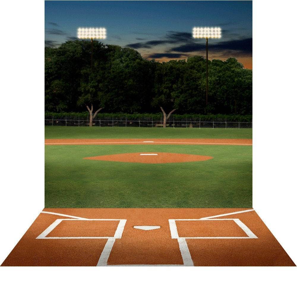 Home Plate At Night Baseball Backdrop - Basic 8  x 16  