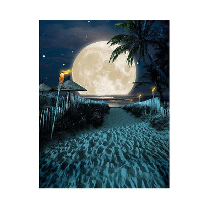 Beach Luau Backdrop, a Tropical Moondance in the Sand, for a Cruise Backdrop, a Beach Party with Palm Trees, and a Full Moon Photo Backdrop - Basic 4.4 x 5