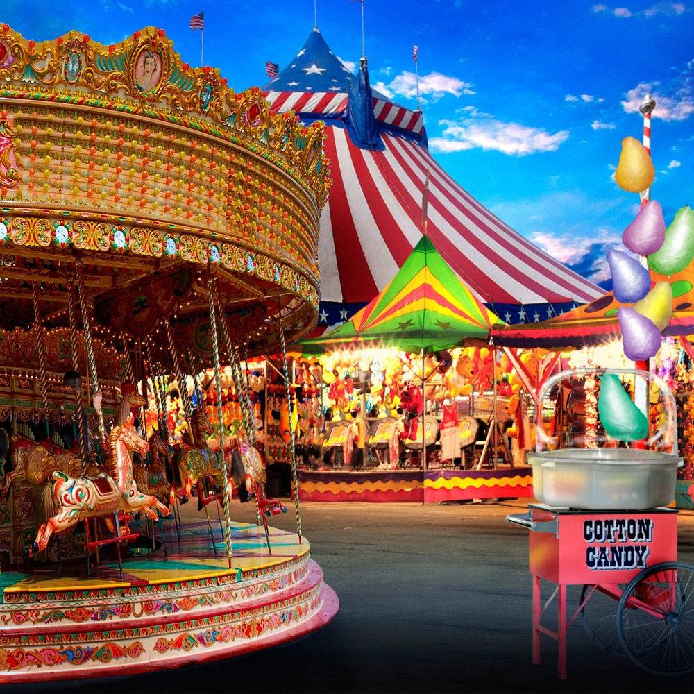 Big Top Backdrop, Birthday Photo Backdrop, Party Decor, Carousel Backdrop, Carnival Photo Booth, A County Fair Midway - Pro 9 x 16