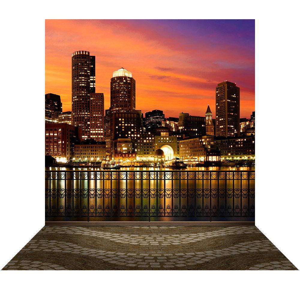 Boston City Skyline Photography Backdrop - Basic 8  x 16  