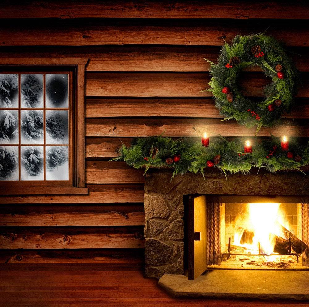 Christmas Cabin Interior Photo Backdrop - Basic 10  x 8  