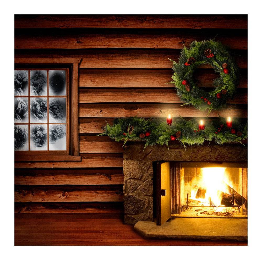 Christmas Cabin Interior Photo Backdrop - Basic 8  x 8  
