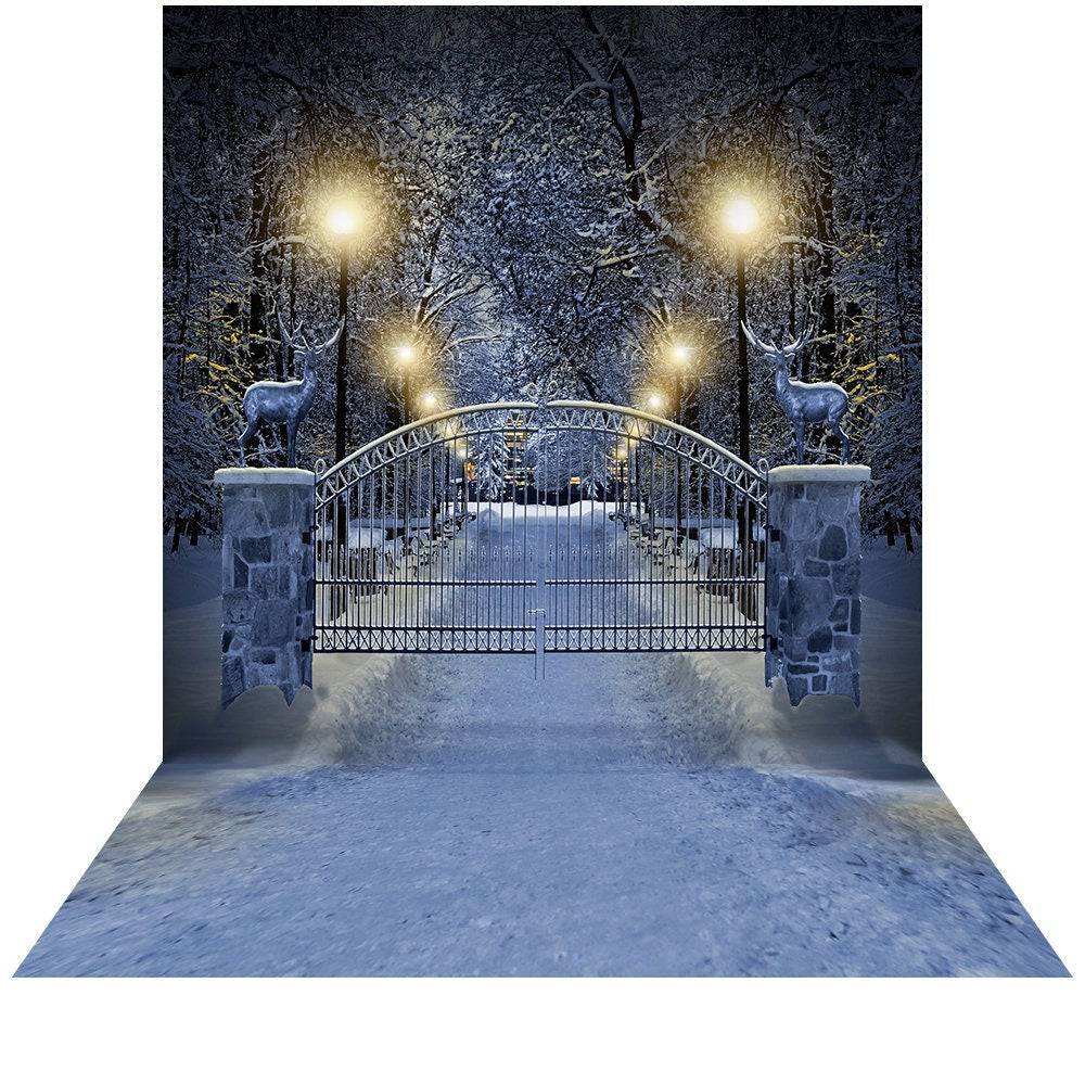Enchanted White Winter Drive Photo Backdrop - Basic 8  x 16  