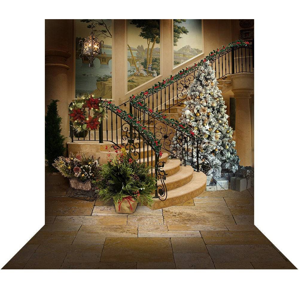 Christmas Holiday Interior Photo Backdrop - Basic 8  x 16  