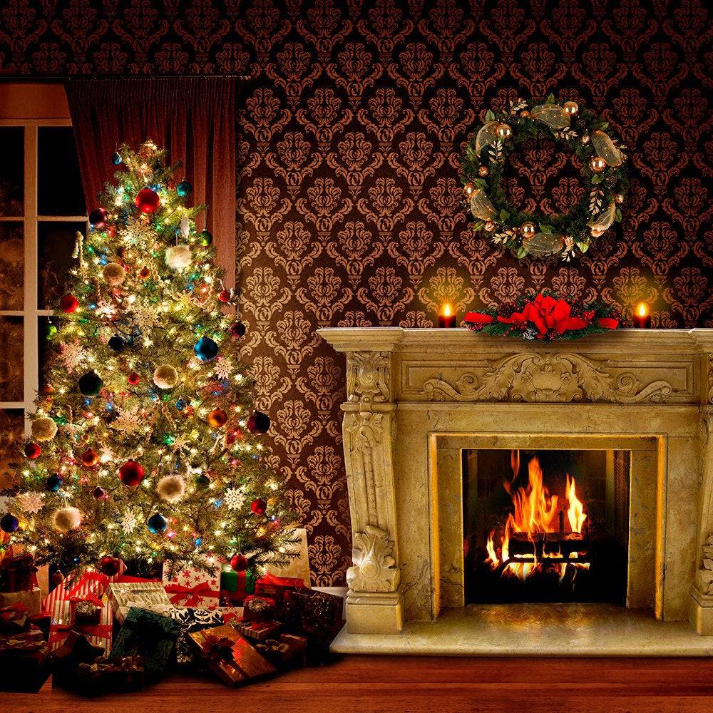 Cozy Christmas Tree Interior Holiday Photo Backdrop - Basic 10  x 8  