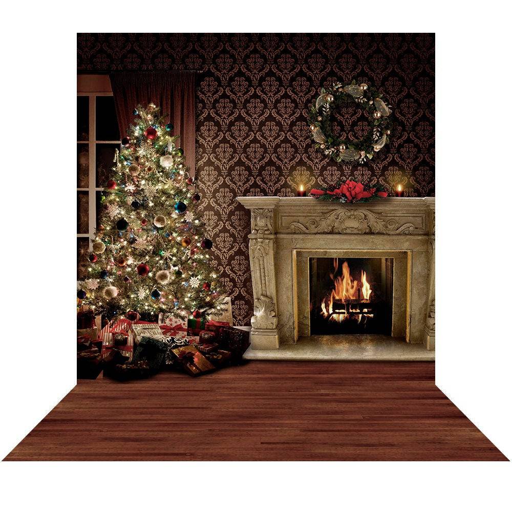 Cozy Christmas Tree Interior Holiday Photo Backdrop - Basic 8  x 16  