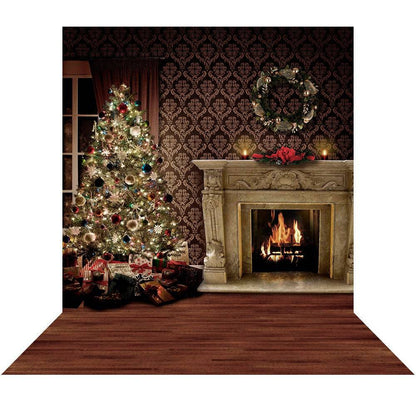 Christmas Tree Holiday Backdrop, Home for the Holidays, Hearth & Christmas Tree Photo Backdrop - Pro 9 x 16