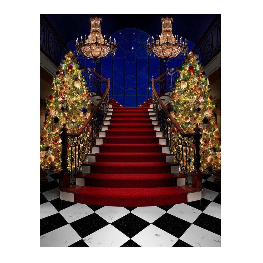 Formal Christmas Tree Stair Case Photo Backdrop - Basic 6  x 8  