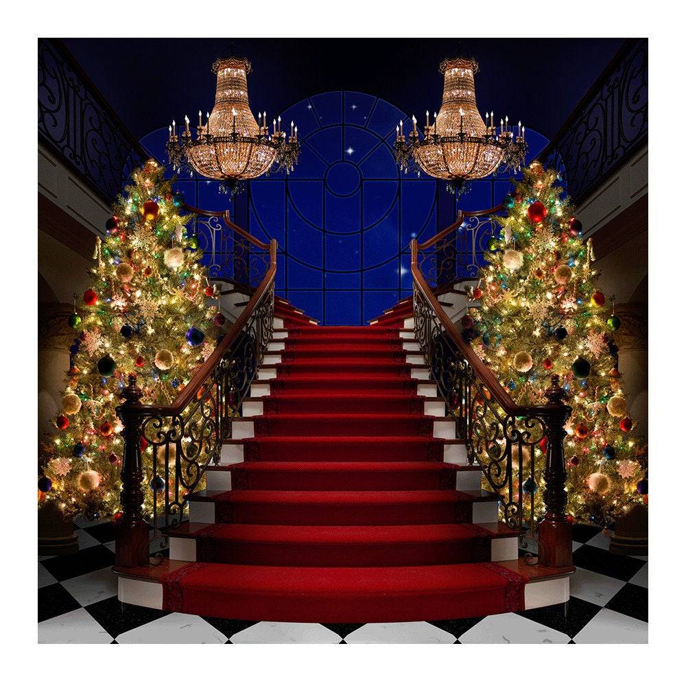 Formal Christmas Tree Stair Case Photo Backdrop - Basic 8  x 8  