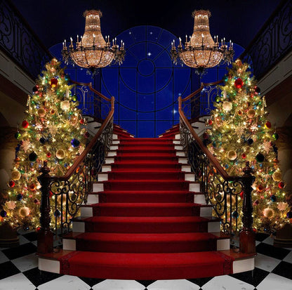 Formal Christmas Tree Stair Case Photo Backdrop - Pro 10  x 10  