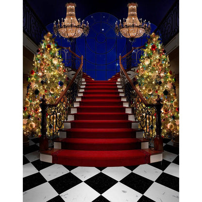 Formal Christmas Tree Stair Case Photo Backdrop - Pro 8  x 10  