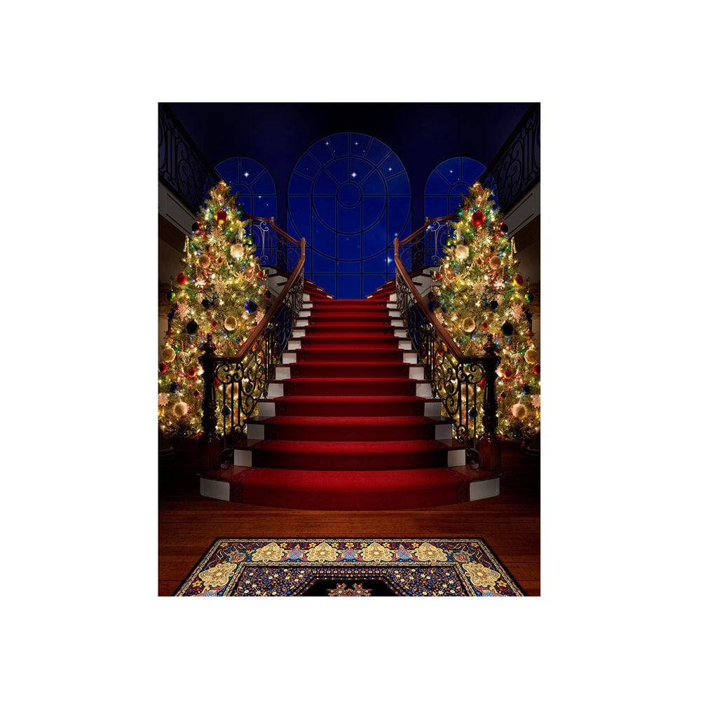 Red Carpet Staircase Christmas Tree Photography Backdrop - Basic 4.4  x 5  