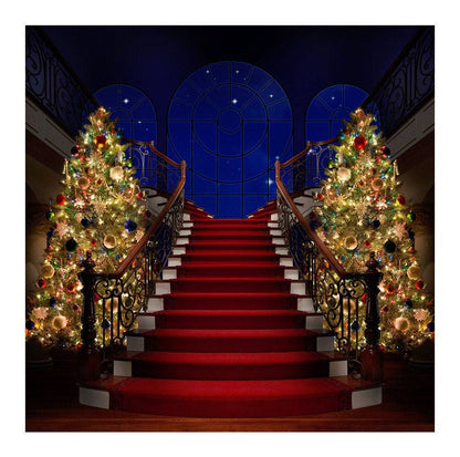 Red Carpet Staircase Christmas Tree Photography Backdrop - Basic 8  x 8  