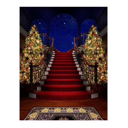 Red Carpet Stair Case Christmas Tree Photography Backdrop - Pro 6  x 8  